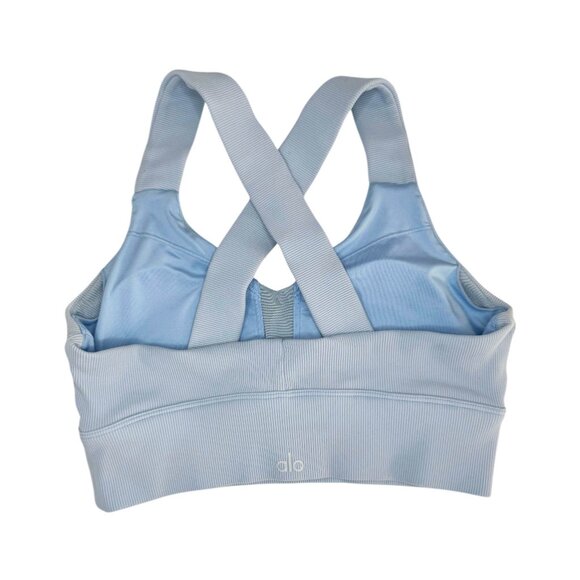 Alo Yoga Ribbed V-Neck Emulate Sports Bra in Light Blue - Picture 7 of 7